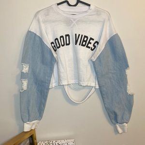 Good Vibes Denim Crop Top